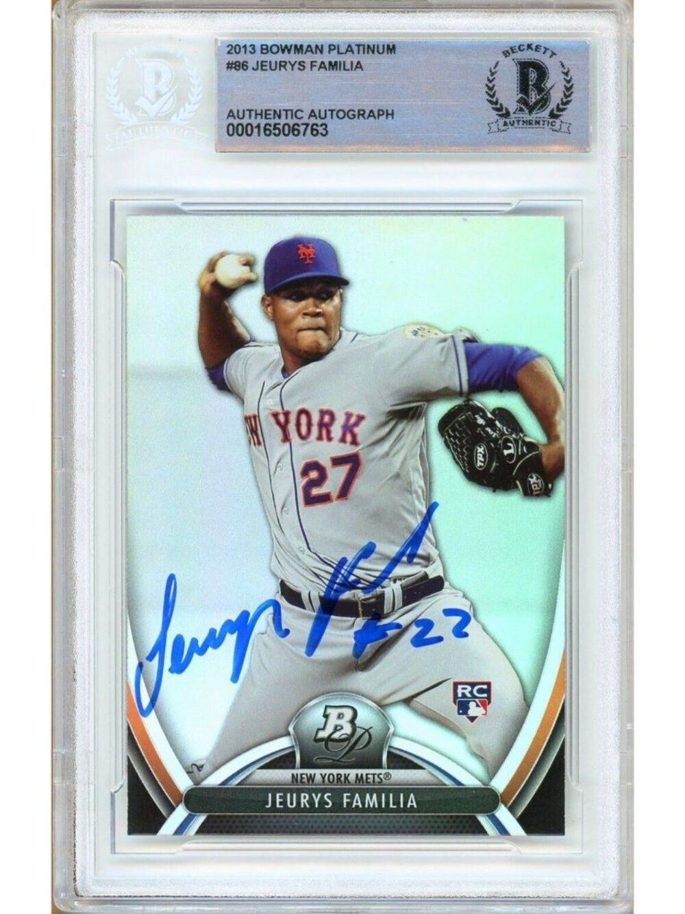 Jeurys Familia Signed 2013 Bowman Platinum #86 Mets Beckett BAS Slabbed Auto MLB